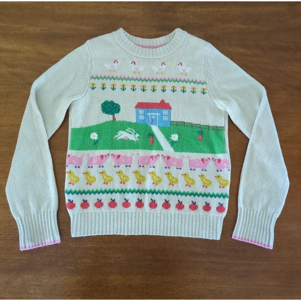 Mini Boden Girls Farm Animals Fair Isle Jumper/ knit Sweater  size 8/9 GUC - Picture 4 of 10